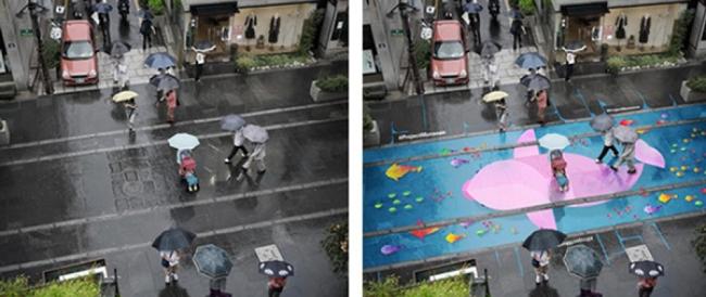 La street art che compare solo nei giorni di pioggia 