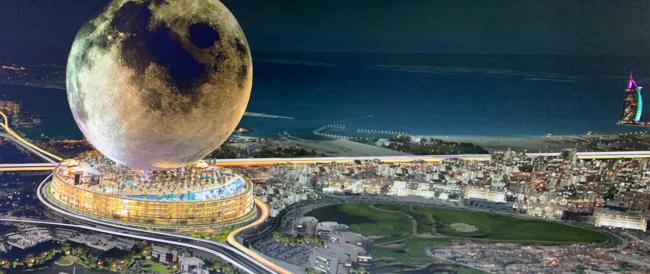 A Dubai arriva un’immensa luna artificiale coperta di schermi (di cui non avevamo affatto bisogno) 